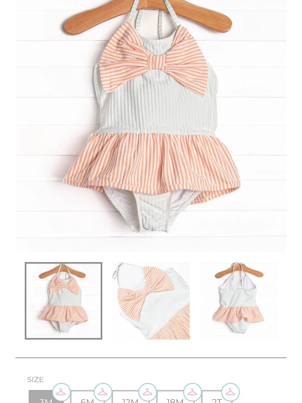 Stitchy fish - Striped Bow Peplum One-Piece Swimsuit - Peach & Light green